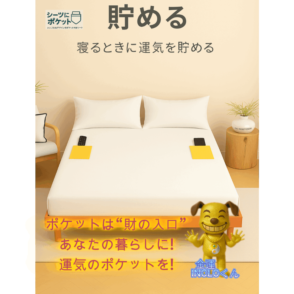 シーツにポケット ポケットは“財の入口”。あなたの暮らしに、運気のポケットを。」